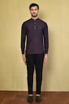 Arihant Rai Sinha_Purple Cotton Printed Ikat Pattern Short Kurta _Online_at_Aza_Fashions