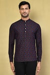 Buy_Arihant Rai Sinha_Purple Cotton Printed Ikat Pattern Short Kurta _Online_at_Aza_Fashions