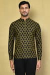 Buy_Arihant Rai Sinha_Green Cotton Printed Ikat Criss Cross Short Kurta _Online_at_Aza_Fashions