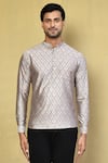 Buy_Arihant Rai Sinha_Grey Cotton Printed Ikat Jaal Short Kurta _Online_at_Aza_Fashions