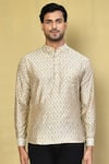 Arihant Rai Sinha_Beige Cotton Printed Ikat Jaal Short Kurta _Online_at_Aza_Fashions