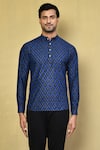 Buy_Arihant Rai Sinha_Blue Cotton Printed Ikat Straight Short Kurta _Online_at_Aza_Fashions