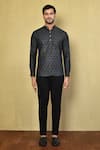 Arihant Rai Sinha_Black Cotton Printed Ikat Jaal Short Kurta _Online_at_Aza_Fashions