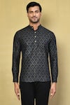 Buy_Arihant Rai Sinha_Black Cotton Printed Ikat Jaal Short Kurta _Online_at_Aza_Fashions