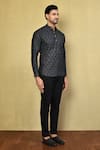 Arihant Rai Sinha_Black Cotton Printed Ikat Jaal Short Kurta _at_Aza_Fashions