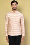 Buy_Arihant Rai Sinha_Orange Cotton Printed Ikat Stripe Short Kurta _Online_at_Aza_Fashions