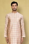 Shop_Arihant Rai Sinha_Brown Kurta Viscose Printed Checkered Pattern And Pyjama Set _Online_at_Aza_Fashions