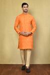 Buy_Arihant Rai Sinha_Orange Kurta Cotton Jacquard Embroidered Cutwork And Pyjama Set _at_Aza_Fashions