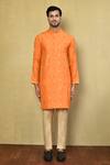 Buy_Arihant Rai Sinha_Orange Kurta Cotton Jacquard Embroidered Cutwork And Pyjama Set _Online_at_Aza_Fashions