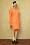 Shop_Arihant Rai Sinha_Orange Kurta Cotton Jacquard Embroidered Cutwork And Pyjama Set _Online_at_Aza_Fashions