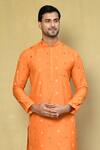 Arihant Rai Sinha_Orange Kurta Cotton Jacquard Embroidered Cutwork And Pyjama Set _at_Aza_Fashions