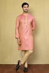 Buy_Arihant Rai Sinha_Pink Jacquard, Cotton Embroidery Floral Woven Kurta And Pyjama Set _at_Aza_Fashions