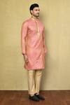 Arihant Rai Sinha_Pink Jacquard, Cotton Embroidery Floral Woven Kurta And Pyjama Set _at_Aza_Fashions