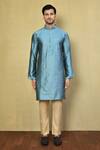 Shop_Arihant Rai Sinha_Blue Cotton Embroidery Miniature Geometric Pattern Kurta Set_Online_at_Aza_Fashions