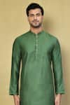 Arihant Rai Sinha_Green Cotton Plain Kurta With Pyjama _Online_at_Aza_Fashions