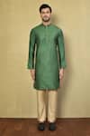 Shop_Arihant Rai Sinha_Green Cotton Plain Kurta With Pyjama _Online_at_Aza_Fashions