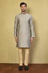 Shop_Arihant Rai Sinha_Grey Cotton Plain Kurta Set _Online_at_Aza_Fashions