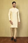 Buy_Arihant Rai Sinha_Cream Cotton Plain A-line Kurta Set _at_Aza_Fashions
