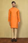 Shop_Arihant Rai Sinha_Orange Cotton Plain Solid Kurta Set_Online_at_Aza_Fashions