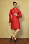 Buy_Arihant Rai Sinha_Red Cotton Plain Mandarin Collar Kurta Set _at_Aza_Fashions