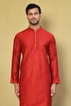 Buy_Arihant Rai Sinha_Red Cotton Plain Mandarin Collar Kurta Set _Online_at_Aza_Fashions