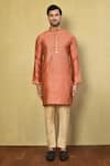 Shop_Arihant Rai Sinha_Red Dobby Kurta Set _Online_at_Aza_Fashions