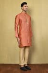 Arihant Rai Sinha_Red Dobby Kurta Set _at_Aza_Fashions