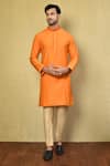 Buy_Arihant Rai Sinha_Orange Cotton Plain Embroidered Neck Kurta Set_at_Aza_Fashions
