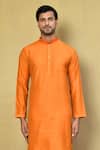 Arihant Rai Sinha_Orange Cotton Plain Embroidered Neck Kurta Set_Online_at_Aza_Fashions