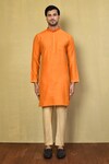 Shop_Arihant Rai Sinha_Orange Cotton Plain Embroidered Neck Kurta Set_Online_at_Aza_Fashions