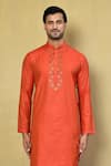 Buy_Arihant Rai Sinha_Orange Cotton Floral Brocade Work Placket Kurta Set _Online_at_Aza_Fashions