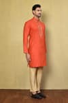 Arihant Rai Sinha_Orange Cotton Floral Brocade Work Placket Kurta Set _at_Aza_Fashions