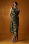 Buy_Meghna shah_Green Silk Printed Floral One Shoulder Dress_at_Aza_Fashions
