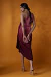 Shop_Meghna shah_Wine Chinon Textured One Shoulder Ombre Dress_at_Aza_Fashions