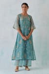 Buy Ikshita Choudhary Blue Chanderi, Tissue Sequins, Beads, Zari, Floral Kurta And Flared Pant Set at Aza Fashions Buy_Ikshita Choudhary_Blue Chanderi, Tissue Sequins, Beads, Zari, Floral Kurta And Flared Pant Set _at_Aza_Fashions