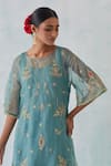 Shop Ikshita Choudhary Blue Chanderi, Tissue Sequins, Beads, Zari, Floral Kurta And Flared Pant Set Online at Aza Fashions Shop_Ikshita Choudhary_Blue Chanderi, Tissue Sequins, Beads, Zari, Floral Kurta And Flared Pant Set _Online_at_Aza_Fashions