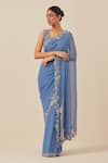 Buy_Ikshita Choudhary_Blue Chanderi Embroidery Cutdana Round Floral Cutwork Border Saree With Blouse_at_Aza_Fashions