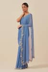Buy_Ikshita Choudhary_Blue Chanderi Embroidery Cutdana Round Floral Cutwork Border Saree With Blouse_Online_at_Aza_Fashions