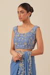 Ikshita Choudhary_Blue Chanderi Embroidery Cutdana Round Floral Cutwork Border Saree With Blouse_at_Aza_Fashions