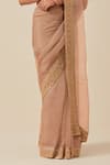 Buy_Ikshita Choudhary_Beige Organza Embroidery Sequin Boat Neck Border Saree With Blouse _Online_at_Aza_Fashions