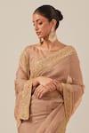 Ikshita Choudhary_Beige Organza Embroidery Sequin Boat Neck Border Saree With Blouse _at_Aza_Fashions