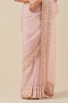 Ikshita Choudhary_Pink Organza, Crepe, Satin Checkered Border Embroidered Saree With Blouse _Online_at_Aza_Fashions