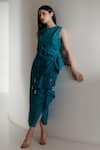 Buy_Kavya Singh Kundu_Blue Vega Handwoven Mulberry Silk Top With Skirt_at_Aza_Fashions
