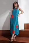 Buy_Kavya Singh Kundu_Blue Handwoven Mulberry Silk Applique Motifs Round Neck Astra Dress _at_Aza_Fashions