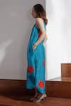 Buy_Kavya Singh Kundu_Blue Handwoven Mulberry Silk Applique Motifs Round Neck Astra Dress _Online_at_Aza_Fashions