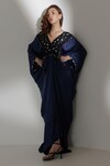 Buy_Kavya Singh Kundu_Blue Handwoven Mulberry Silk Embroidered Yoke Sequins Talia Kaftan _at_Aza_Fashions