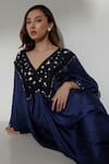 Kavya Singh Kundu_Blue Handwoven Mulberry Silk Embroidered Yoke Sequins Talia Kaftan _Online_at_Aza_Fashions