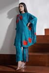 Buy_Kavya Singh Kundu_Blue Handwoven Mulberry Silk Applique Cordelia Tunic With Trouser _Online_at_Aza_Fashions