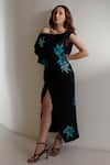 Buy_Kavya Singh Kundu_Black Handwoven Mulberry Silk Applique Abstract Motifs Celine Dress _at_Aza_Fashions