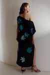 Shop_Kavya Singh Kundu_Black Handwoven Mulberry Silk Applique Abstract Motifs Celine Dress _at_Aza_Fashions
